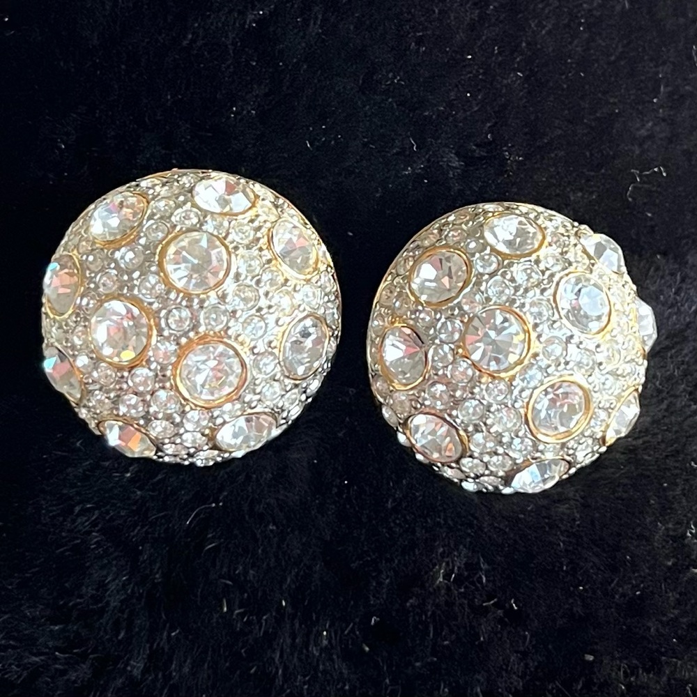 Kenneth Lane Crystal Embellished Dome Clip On Earrings